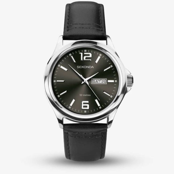 Sekonda 1655 Gents Quartz Black Leather Upper Strap Watch
