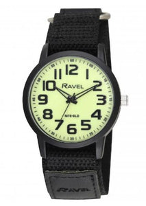 Ravel  R1601.64.NG  Nite-Glo Quartz Luminous Dial Black Velcro Watch