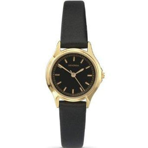 Sekonda 4141 ladies Analogue Gold Plated Black Dial Black Leather Strap Watch