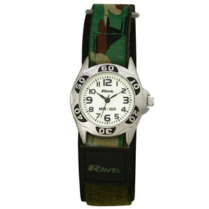 Ravel  R1704.11 Nite-Glo Quartz Luminous Dial Green Camouflage Velcro Boys Watch